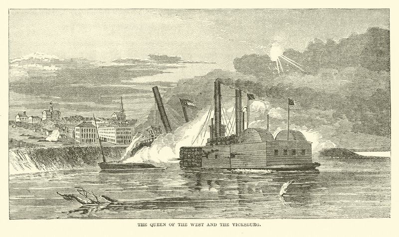 Die Queen of the West und die Vicksburg, Februar 1863 von American School