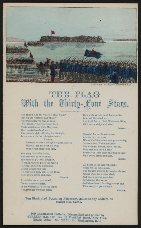 Die Flagge mit den vierunddreißig Sternen (farbige Gravur) von American School