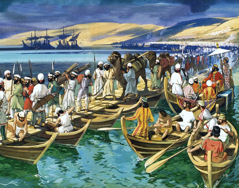 Brücke von König Darius über den Bosporus gebaut von Angus McBride