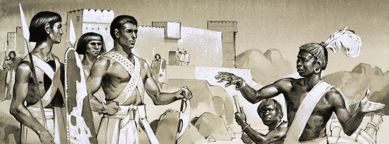 Hyksos, Pharao Kamose unterweist speziell ausgebildete schwarze Krieger in Kampftaktiken von Angus McBride