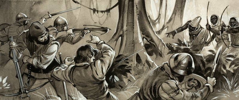 Portugiesische Seeleute von feindlichen Stämmen in Nordafrika angegriffen von Angus McBride