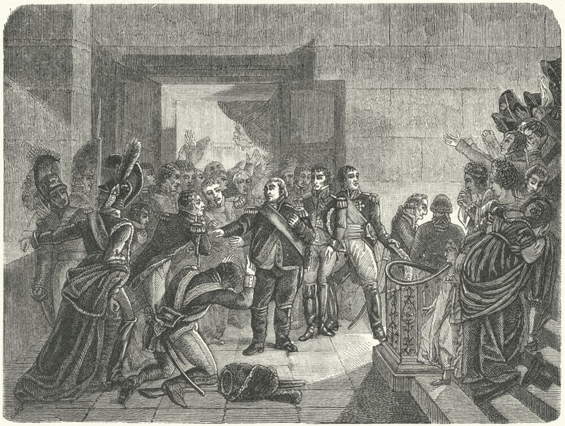 Ludwig XVIII. verlässt den Tuilerienpalast, nachdem er von Napoleons Rückkehr aus Elba erfahren hat von Antoine Jean (after) Gros