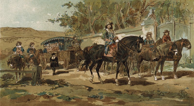 Postkutsche und Eskorte, Spanische Niederlande, frühes 17. Jahrhundert von Armand Jean Heins