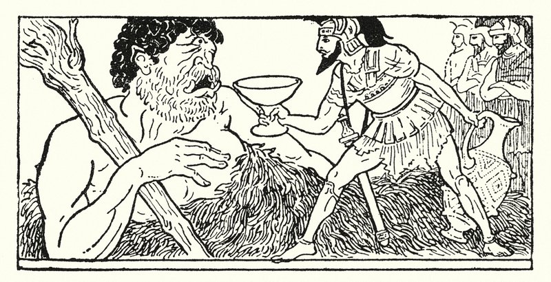 Odysseus bietet dem Riesen Polyphemus einen Becher Wein an von Armand Joseph Bonamy