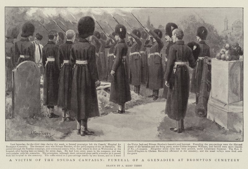 Ein Opfer der Sudan-Kampagne, Beerdigung eines Grenadiers auf dem Brompton-Friedhof von Arthur Kemp Tebby