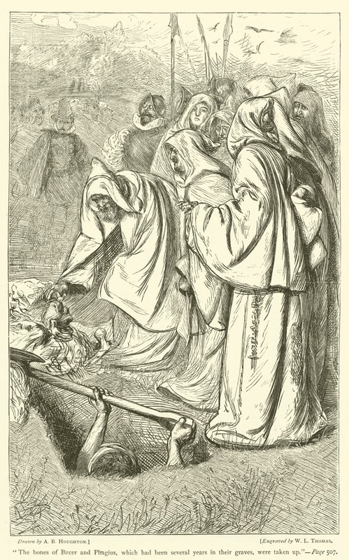 Die Knochen von Bucer und Phagius, die mehrere Jahre in ihren Gräbern lagen, wurden ausgegraben von Arthur Boyd Houghton