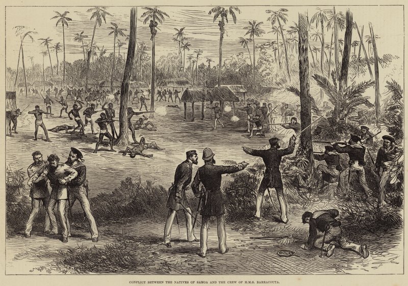 Konflikt zwischen den Eingeborenen von Samoa und der Besatzung der HMS Barracouta von Arthur Hopkins