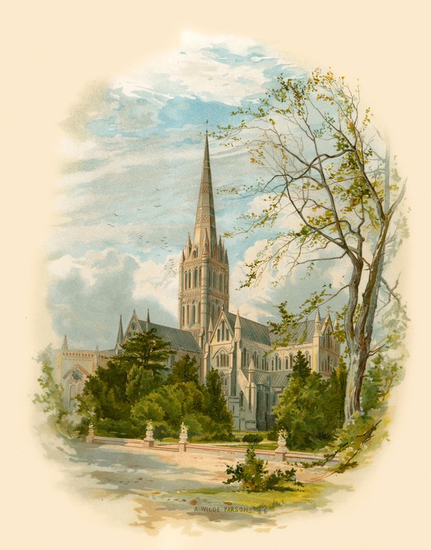 Kathedrale von Salisbury, vom Bischofspalast aus von Arthur Wilde Parsons