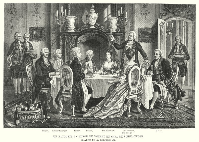Ein Bankett zu Ehren Mozarts im Haus von Schikaneder von August (after) Borckmann