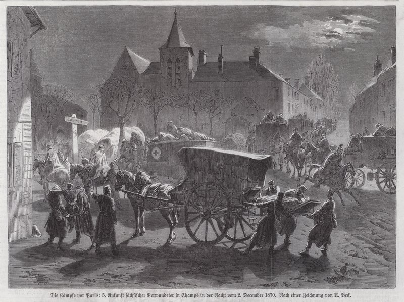 Ankunft sächsischer Soldaten, verwundet in den Schlachten vor Paris, Deutsch-Französischer Krieg, 2. Dezember 1870 von Augustus J. Beck
