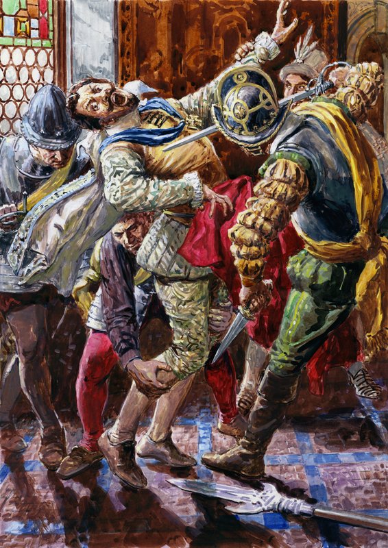 Ermordung von Heinrich I., Herzog von Guise, durch die Leibwache von König Heinrich III. von C.L. Doughty