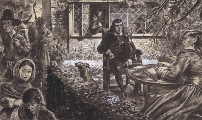 Der Dichter John Milton in seinem Garten mit seinen Töchtern von C.L. Doughty