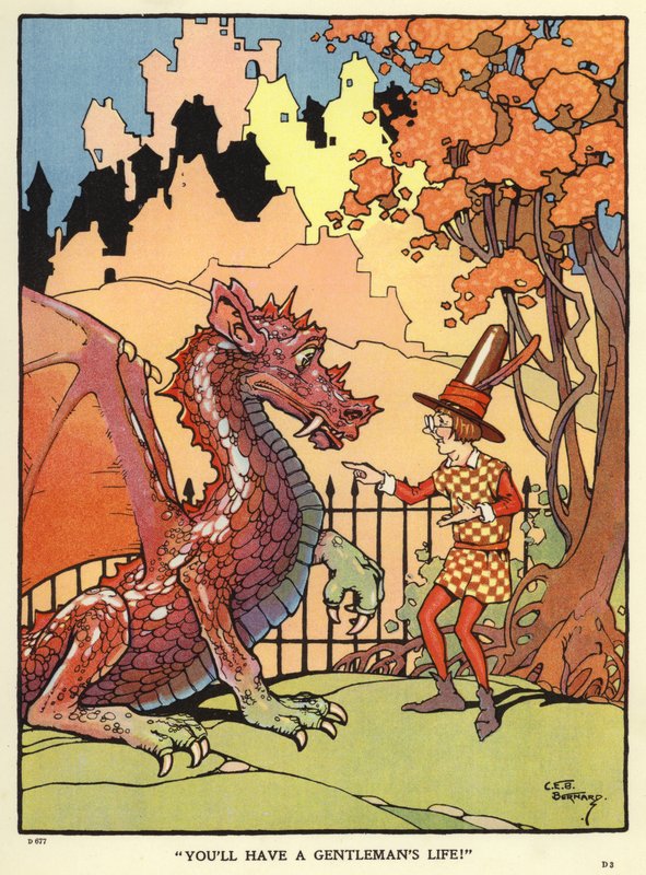 Mann, der die Zukunft eines Drachen vorhersagt (Farblithografie) von C. E. B. Bernard