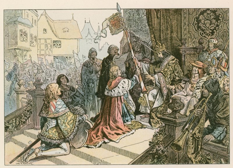 Friedrich I. (1371-1440) mit Sigismund in Konstanz, belohnt mit dem Land der Kurmark im Jahr 1417 von Carl Rohling