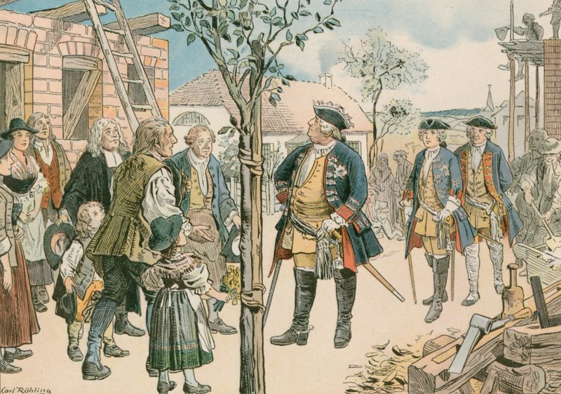 Friedrich Wilhelm I. (1688-1740) mit vertriebenen Salzburgern in Ostpreußen 1739 von Carl Rohling