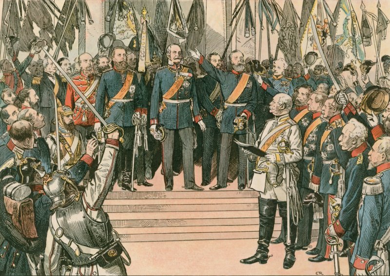 Wilhelm I., König von Preußen und erster deutscher Kaiser (1797-1888), wird beim Vertrag von Versailles 1871 als Kaiser des neu vereinten Deutschen Reiches anerkannt von Carl Rohling
