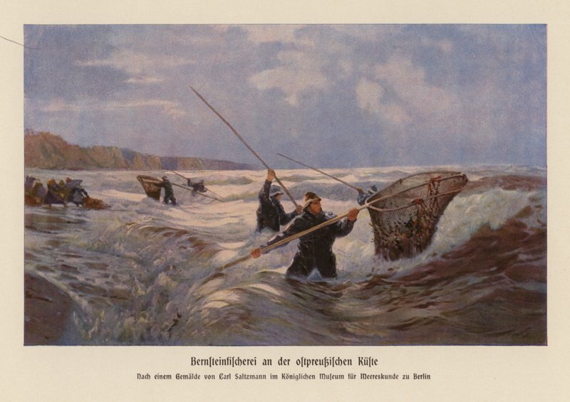 Bernstein sammeln in der Ostsee, Ostpreußen von Carl Saltzmann