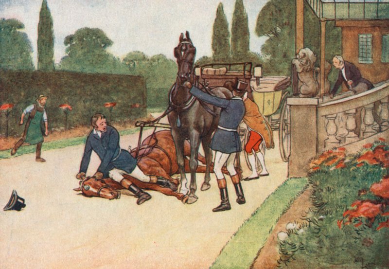 York setzte sich prompt flach auf ihren Kopf, um ihr Strampeln zu verhindern von Cecil Charles Windsor Aldin