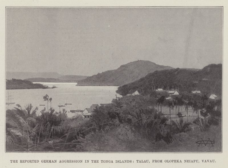Die angebliche deutsche Aggression auf den Tonga-Inseln, Talau, von Olopeka Neiafu, Vavau von Charles Auguste Loye