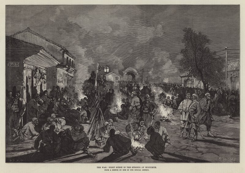 Der Krieg, Nachtszene in den Straßen von Rustchuk von Charles Auguste Loye