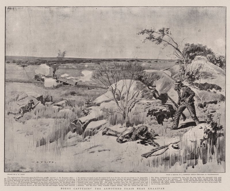 Buren erobern den gepanzerten Zug in der Nähe von Kraaipan von Charles Edwin Fripp