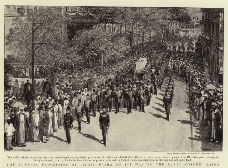 Der Trauerzug von Ismail Pascha auf dem Weg zur Rafai-Moschee, Kairo von Charles J. Staniland