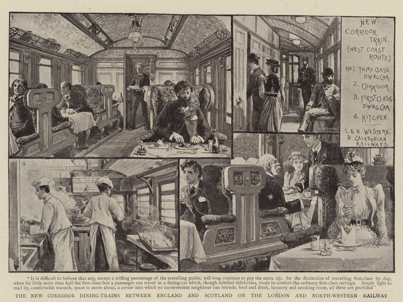 Der neue Korridor-Speisewagen zwischen England und Schottland auf der London and North-Western Railway von Charles J. Staniland