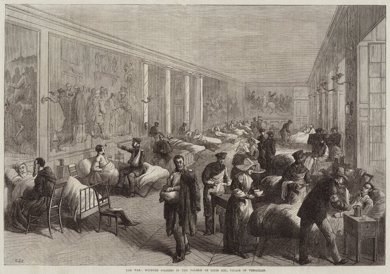 Der Krieg, verwundete Soldaten in der Galerie de Louis XIII, Schloss Versailles von Charles J. Staniland