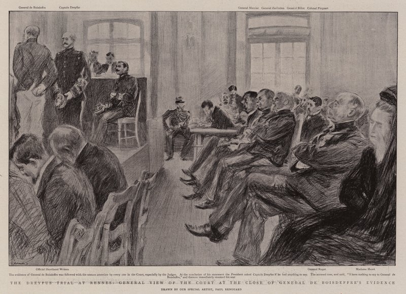 Der Dreyfus-Prozess in Rennes, Gesamtansicht des Gerichts am Ende der Aussage von General de Boisdeffre von Charles Paul Renouard