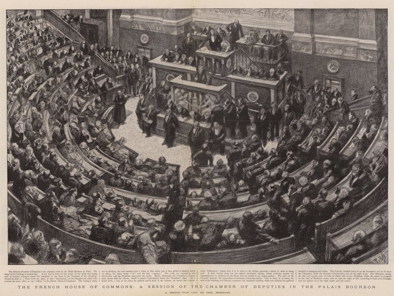 Das französische Unterhaus, eine Sitzung der Abgeordnetenkammer im Palais Bourbon von Charles Paul Renouard