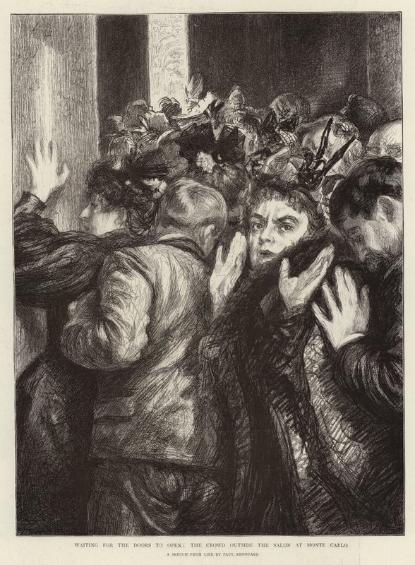 Warten auf die Türöffnung, die Menge vor dem Salon in Monte Carlo von Charles Paul Renouard