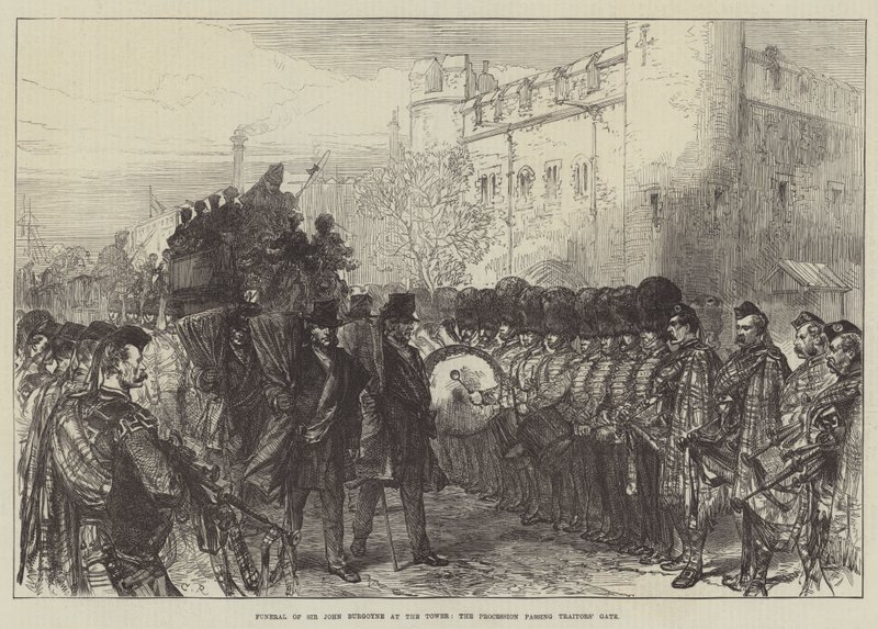Beerdigung von Sir John Burgoyne im Tower, der Prozession vorbei am Traitors
