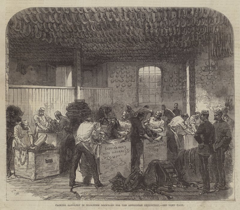 Verpackung von Sattlerwaren im Woolwich Dockyard für die abessinische Expedition von Sir John Charles Robinson