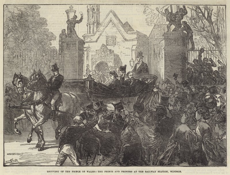 Genesung des Prinzen von Wales, der Prinz und die Prinzessin am Bahnhof, Windsor von Sir John Charles Robinson