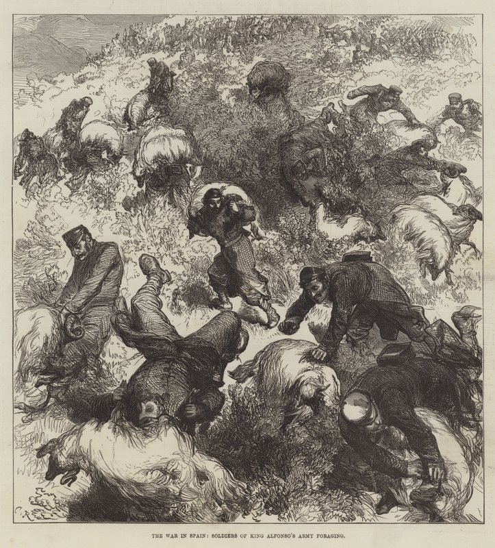 Der Krieg in Spanien, Soldaten von König Alfonsos Armee auf Nahrungssuche von Sir John Charles Robinson