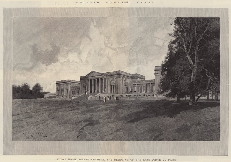 Englische Häuser, Stowe House, Buckinghamshire, die Residenz des verstorbenen Comte de Paris von Charles Auguste Loye