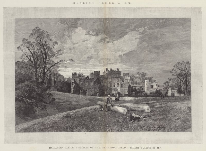Hawarden Castle, der Sitz des ehrenwerten William Ewart Gladstone, MP von Charles Auguste Loye