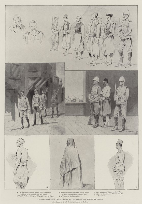Die Unruhen auf Kreta, Szenen beim Prozess der Aufrührer in Candia von Charles Auguste Loye