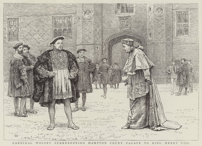Kardinal Wolsey übergibt König Heinrich VIII. den Hampton Court Palace von Charles Green