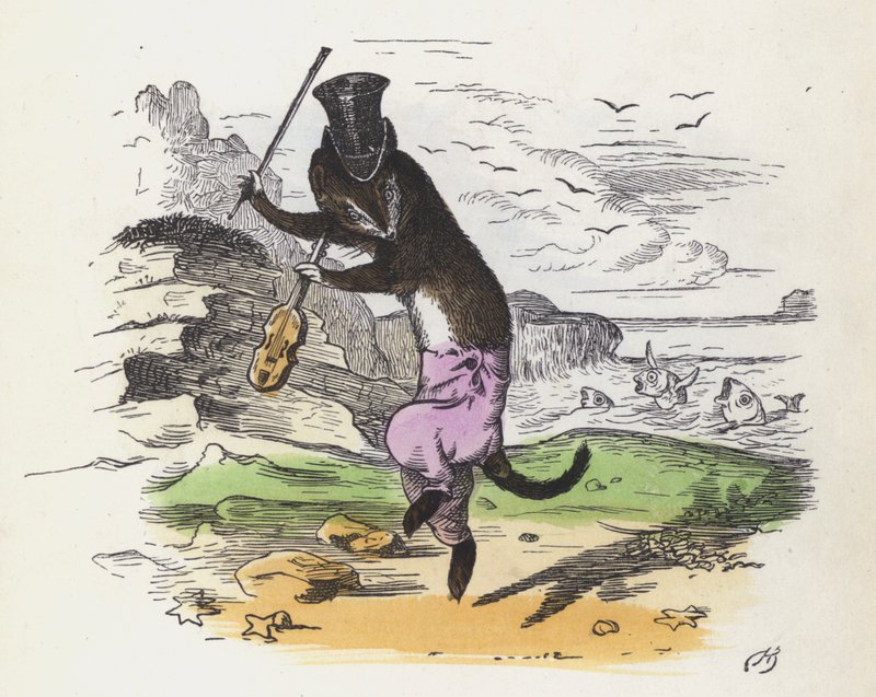 Französisches Wiesel spielt Geige und tanzt von Charles Henry (after) Bennett