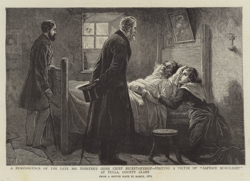 Eine Erinnerung an die irische Chefsekretärschaft des verstorbenen Mr. Forster, Besuch eines Opfers von Captain Moonlight in Tulla, County Clare von Charles J. Staniland