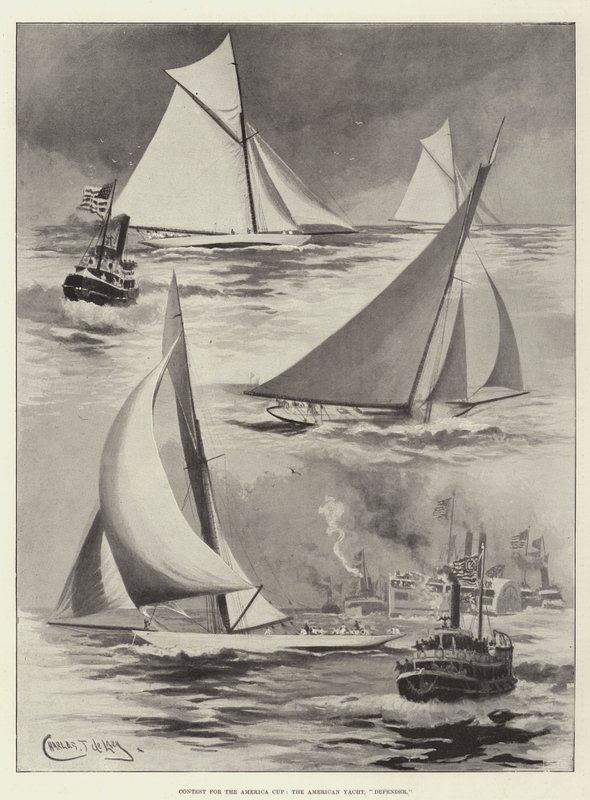 Wettbewerb um den America Cup, die amerikanische Yacht, Defender von Charles John de Lacy