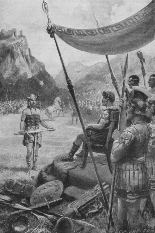 Julius Caesar empfängt die Unterwerfung eines besiegten Häuptlings in Gallien von Charles Mills (after) Sheldon