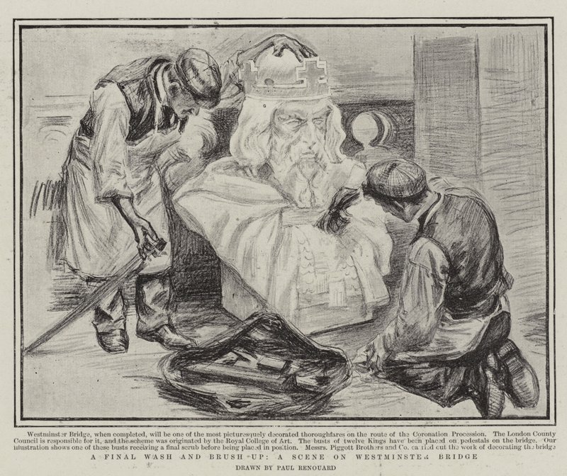 Ein letzter Wasch- und Bürstvorgang, eine Szene auf der Westminster Bridge von Charles Paul Renouard