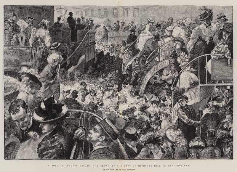 Ein beliebtes Cockney-Resort, die Menge am Fuße des Highgate Hill am Feiertag von Charles Paul Renouard