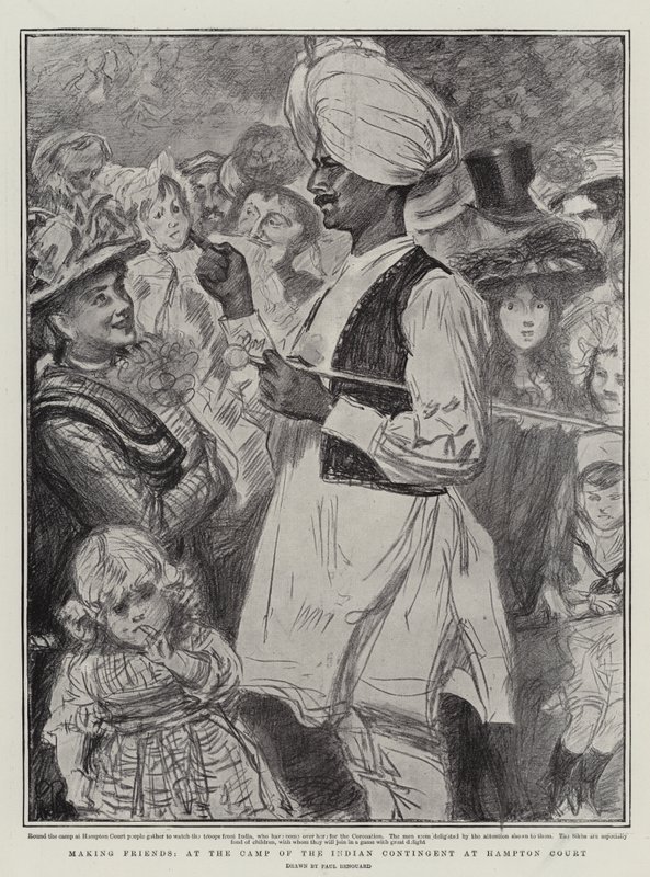 Freunde finden, im Lager des indischen Kontingents in Hampton Court von Charles Paul Renouard