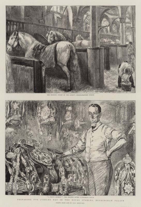 Vorbereitungen für den Jubiläumstag in den königlichen Ställen, Buckingham Palace von Charles Paul Renouard