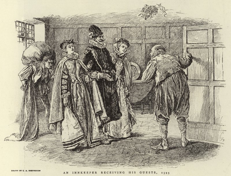 Ein Wirt empfängt seine Gäste, 1595 von Claude Shepperson