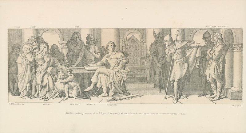 Harolds Gefangenschaft wird Wilhelm von der Normandie angekündigt, der informiert wird, dass Guy von Ponthieu Lösegeld für ihn verlangt von Daniel Maclise