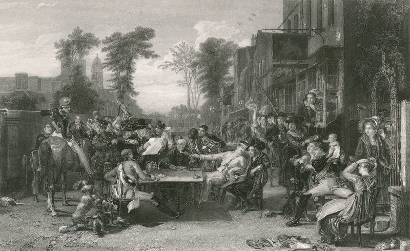 Chelsea-Pensionäre lesen die Gazette der Schlacht von Waterloo von David (after) Wilkie